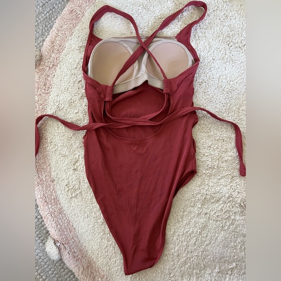 Summersalt Maternity Ribbed Cross Tie Back One Piece Swim Suit - Picture 3 of 4